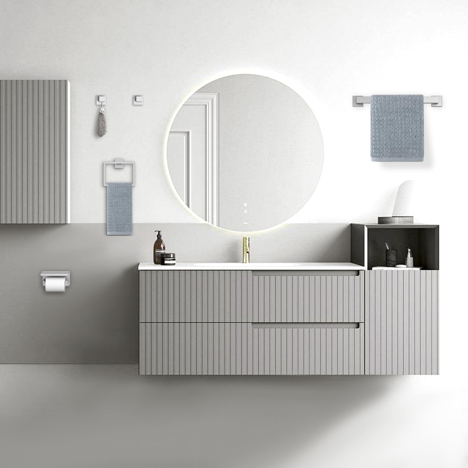 10-Pieces Brushed Nickel Bathroom Hardware Accessories Set,23.6 Inch Towel Bar Set,Stainless Steel Bathroom Hardware Set Towel Holder Set for Bathroom,Wall-Mounted Bathroom Accessories Kit