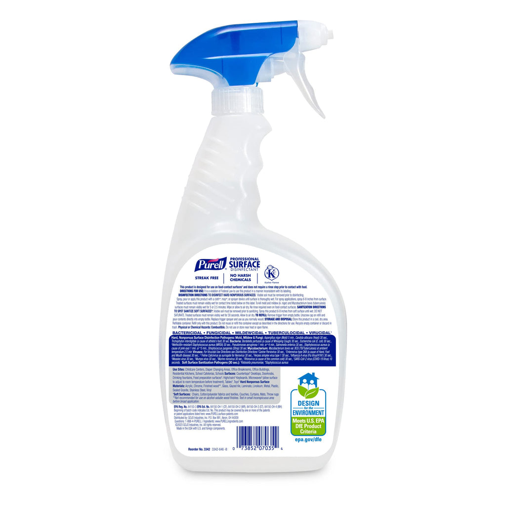 PURELL Professional Surface Disinfectant Spray, Citrus Scent, 32 fl oz Capped Bottle with Spray Trigger in Pack (Pack of 6) - 3342-06