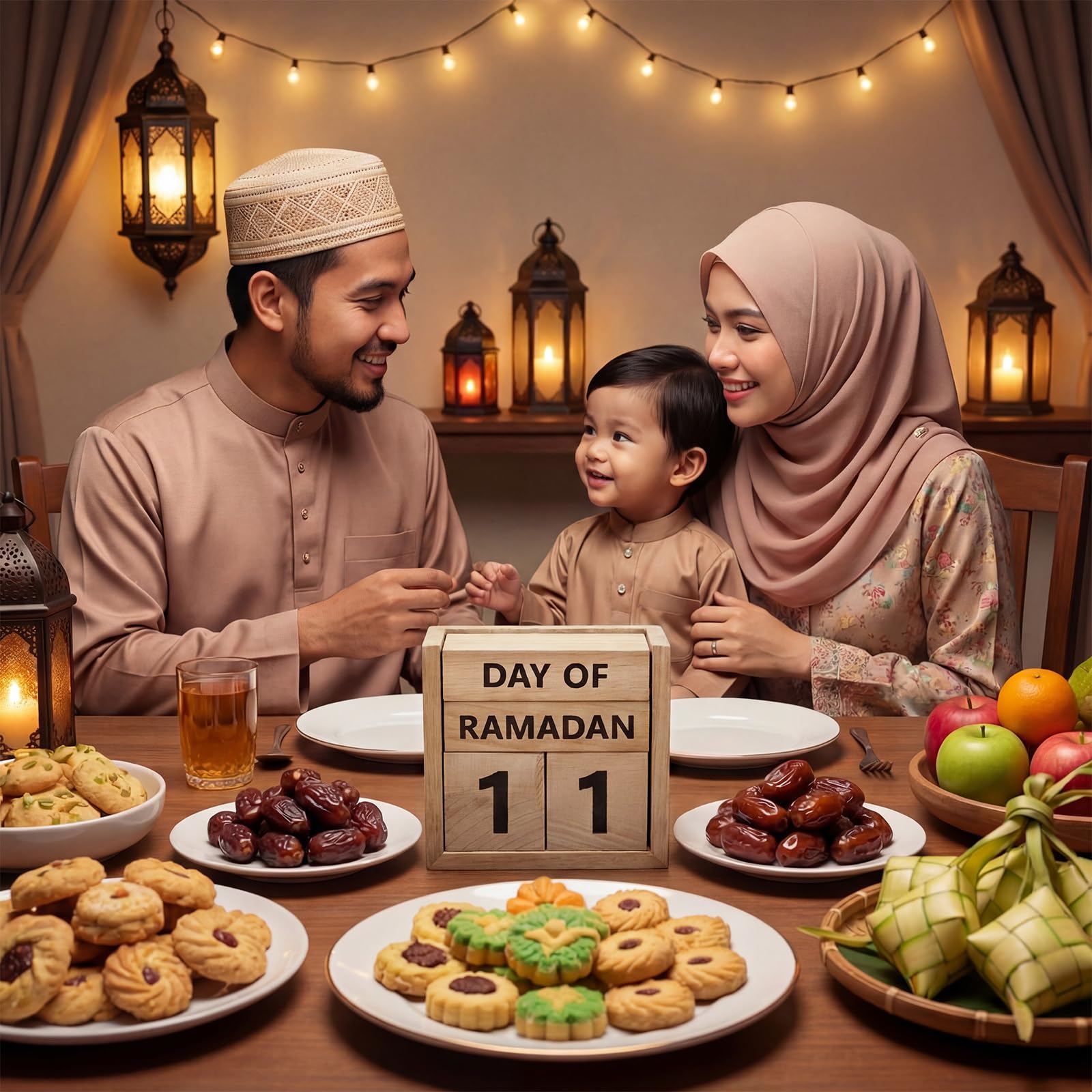 Tinlade Ramadan Countdown Calendar 2026 Wooden Ramadans Decorations for Home Wood Perpetual Block Calendar Ramadan Gift for Kid Farmhouse Eid Mubarak Ramadans Advent Calendars for Desk Table(Beige)