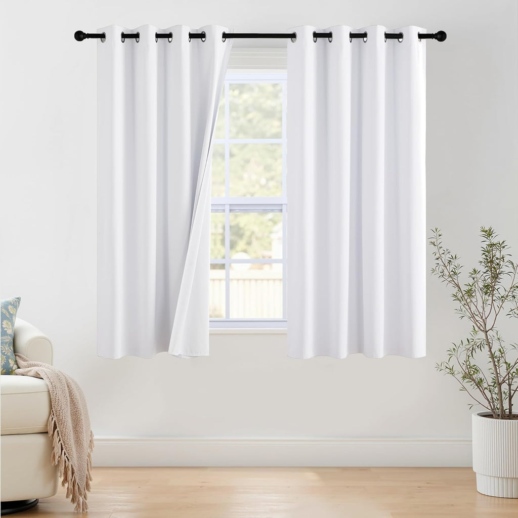 NICETOWN 100% Blackout Window Curtain Panels - Thermal Insulated Drapes, Snow White, 68" Length, Set of 2