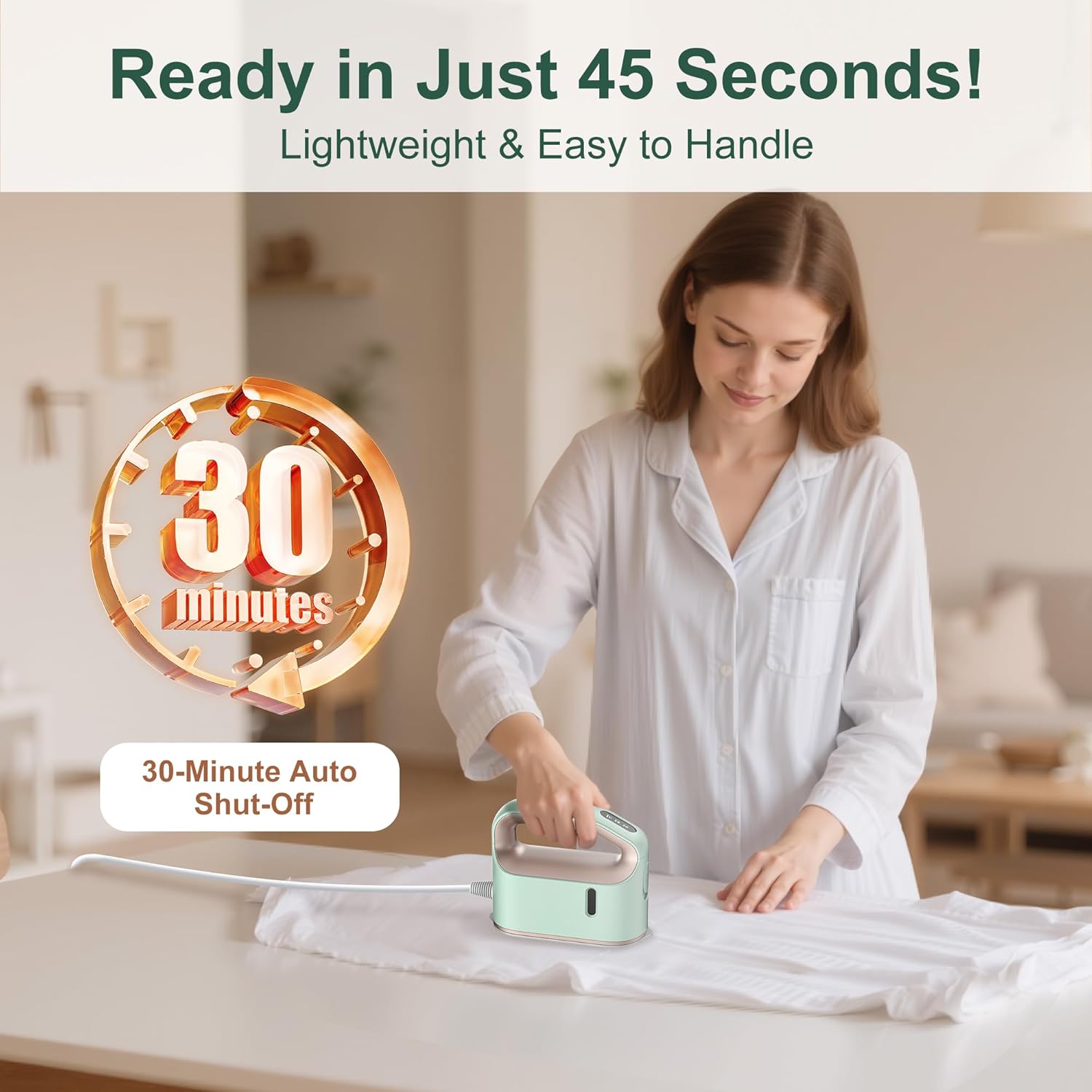 Newbealer Smart Steam Iron - 1200W Turbocharged with 3 Steam Modes, 45s Heat-Up, Nonstick Soleplate