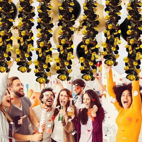 Gold Black Party Decorations - 26.4 Ft Black Gold Tinsel Garland Shiny Hanging Metallic Tinsel Ornaments for Graduation Birthday Christmas New Year Eve Party Supplies