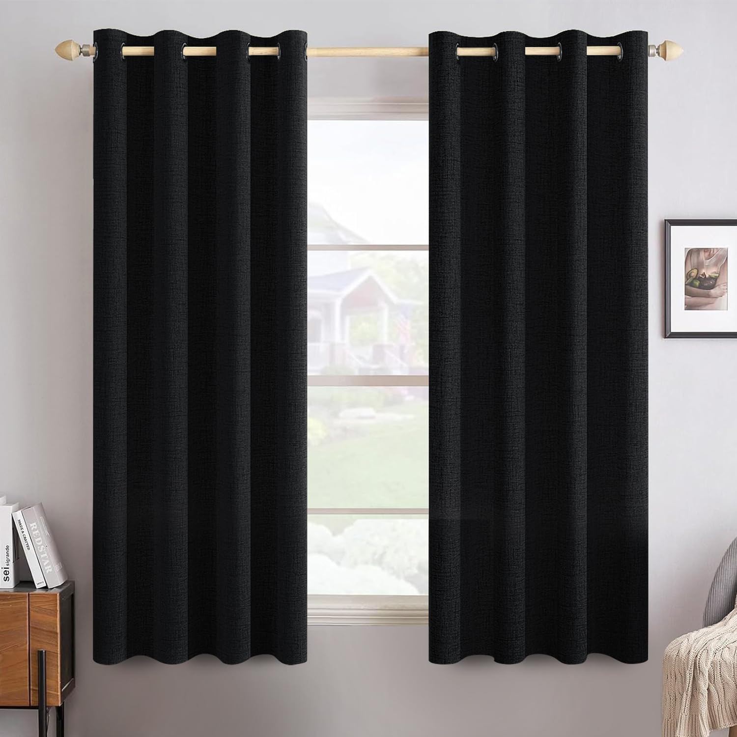 MIULEE Blackout Curtains - 100% Linen Texture Thermal Insulated Drapes | 52x54 Inch (2 Panels)