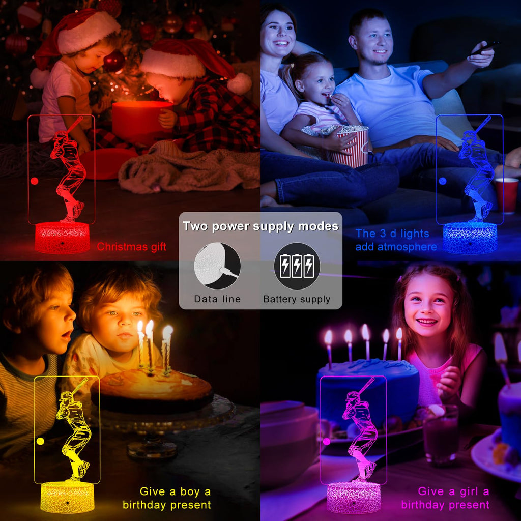 FlyonSea Baseball Light,Baseball Gifts Bedside Lamp 7 Colors Change + Remote Control with Timer Kids Night Light Optical Illusion Lamps for Boys Gift Ideas for Boys or Kids