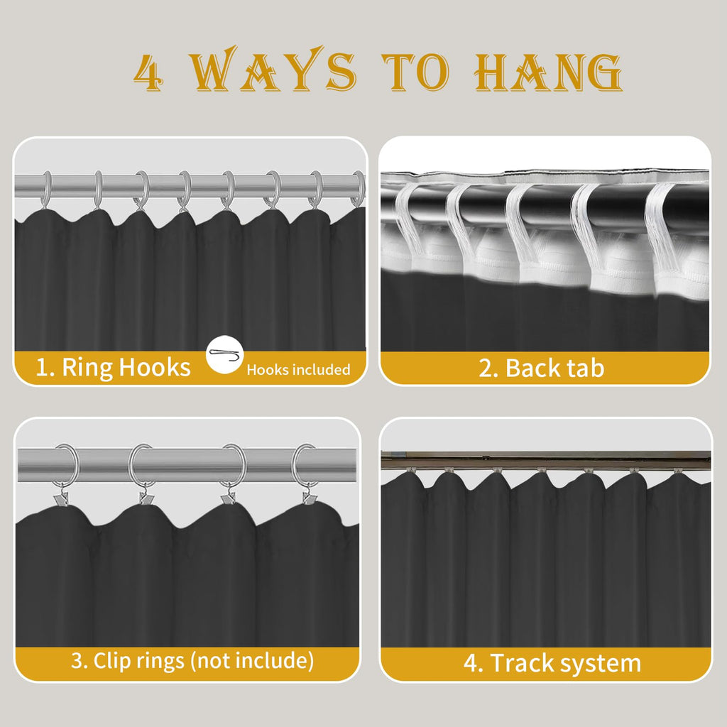 Room Divider Curtains for Ceiling Track Rod, Blackout Ceiling Track Curtains with Hooks Noise Reduction Privacy Curtain for Wall Ceiling Mount Track, 8.3 ft Wide x 7 ft Tall, Black, 1 Panel