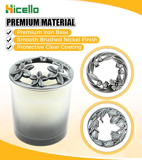 Floral Candle Toppers - Set of 3 Silver Metal Covers with Tulip, Bauhinia & 3D Butterfly Design | Fits 80mm Jars
