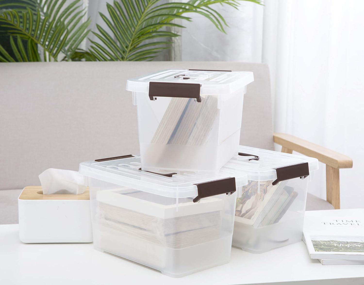 Skiennix 4-Pack Clear Plastic Storage Bins - Stackable Latching Boxes with Lids, 7 Quart Capacity