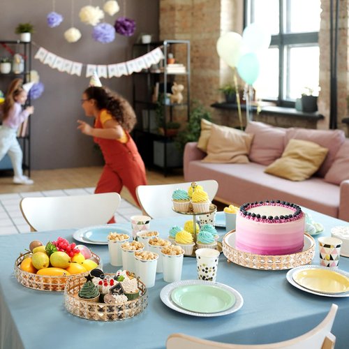 Goaste 3 Pack Crystal Cake Display Stand with Mirror, 14" 12" 10" Metal Pedestal Gold Round Cake Plate Stand, Dessert Cookies Fruit Serving Tray with Shining Crystal Beads for Wedding, Birthday Party