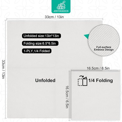 JINVOGREEN 1000 Count White Paper Napkins - Soft & Absorbent 1-Ply Dinner Napkins | 6.5 x 6.5 Folded