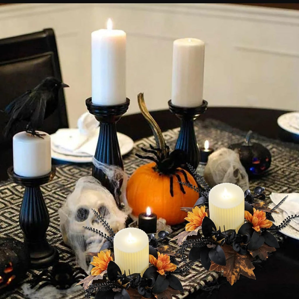 Maple Flower Wreath by Halloween | Artificial Eucalyptus Candle Ring - Gothic Yellow Floral Decor