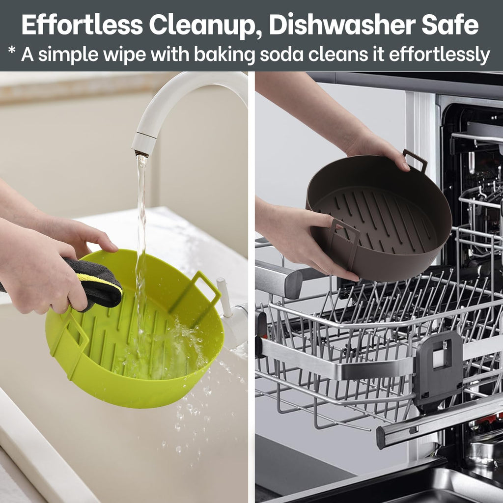 Ninja Air Fryer Silicone Liners - 4QT BPA-Free Round Reusable Basket Liners | 2 Pack with Handle