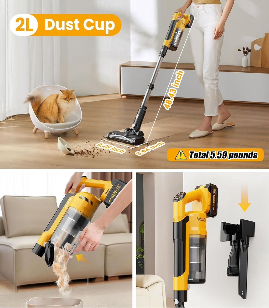 Qimedo Cordless Vacuum Cleaner - 8000mAh Power, 700W Suction, 7-in-1 Design, 90-Inch Extension Tube, 2L Dust Cup