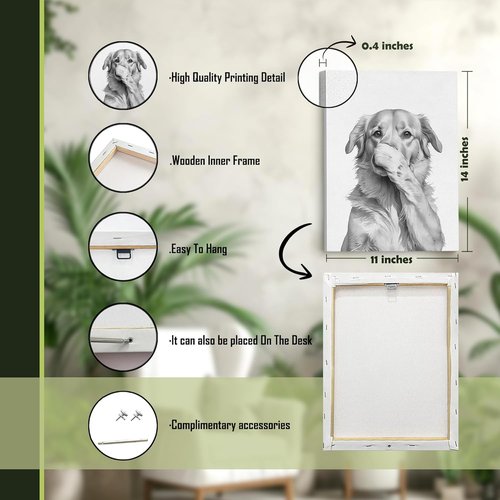 LUKIPOM Funny Golden Retriever Wall Art Set - Canvas Prints for Bathroom Decor | 11x14 Inch Framed