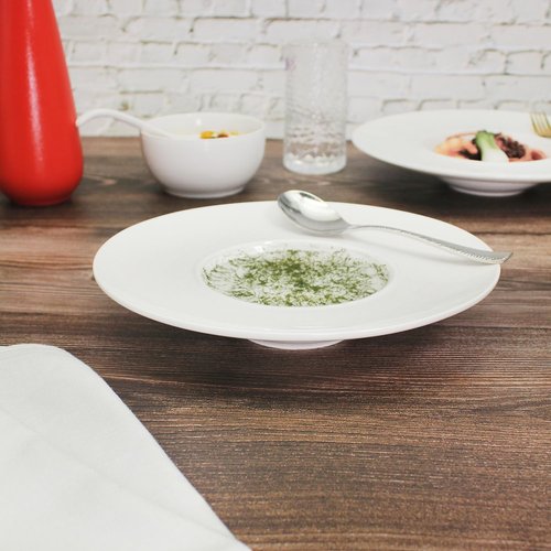 jinsongdafa Ceramics Rimmed Soup Bowls 8.6 oz, White 11 inch Exquisite small soup plate Set of 4, Pasta plates With Rim is the best choice for hotels, kitchens, fine restaurants and gourmets