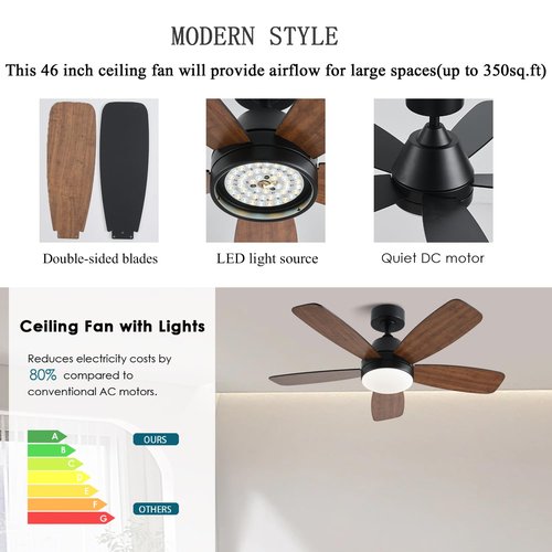 GJeg Ceiling Fans with Lights, 42 Inch Low Profile Ceiling Fan with Lights and Remote Control, LED Dimmable DC Reversible, 8 Speed, Noiseless, Modern Brown Ceiling Fan for Bedroom, Indoor/Outdoor Use
