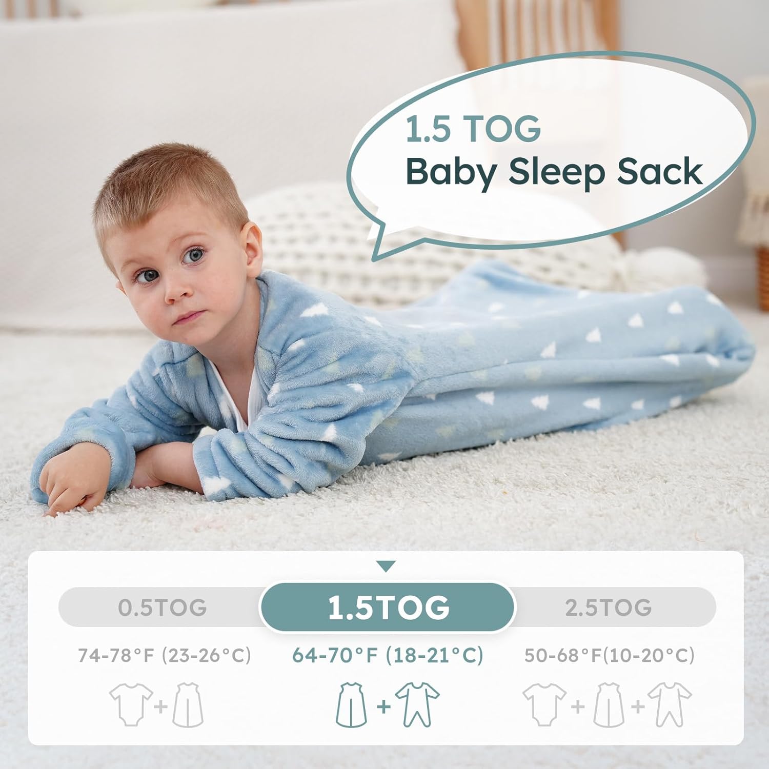 Yoofoss Baby Sleep Sack - Long Sleeve 1.5 Tog Fleece Wearable Blanket for 12-18 Months | Soft & Warm