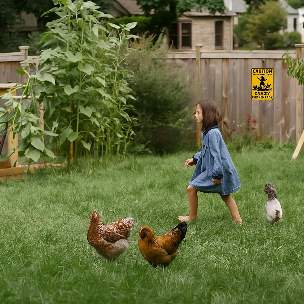 Smilelife Funny Chicken Gifts Caution Area Patrolled By A Crazy Chicken Lady Tin Sign for Home Farm Chicken Coop Farmhouse Kicthen Garden Decor 8 X 12 Inch (3620)