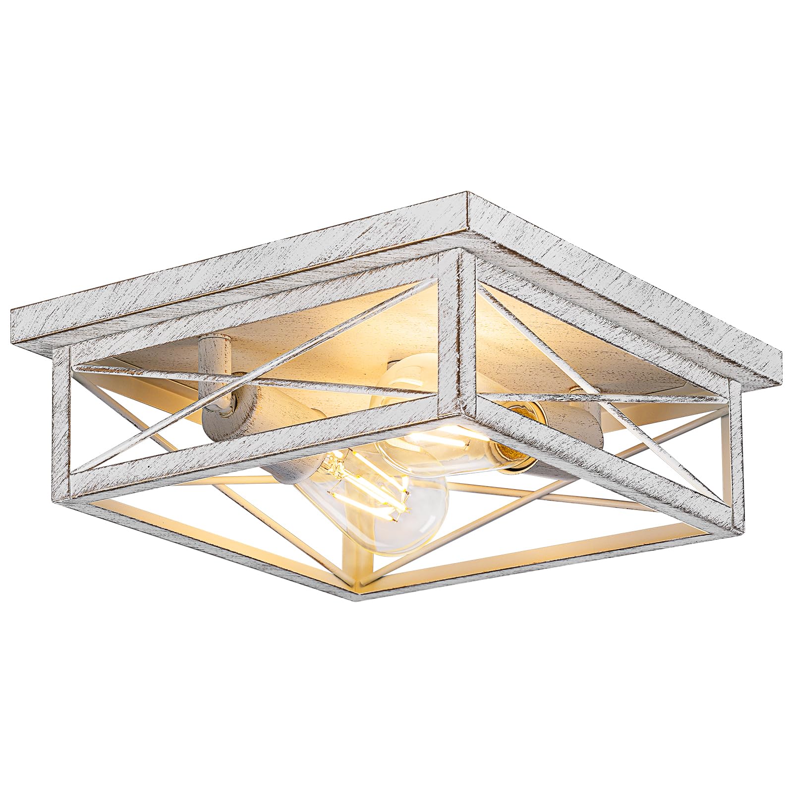 Kondras Antique White Hallway Light Fixture, 2-Light Farmhouse Flush Mount Ceiling Lighting, 1-Pack Metal Kitchen Lighting Fixture, Square Close to Ceiling Lamp for Bedroom Living Room Entryway