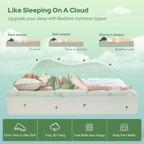 BEDLORE California King Mattress Topper - Soft Viscose Bamboo Pillow Top for Back Pain Relief | Fits 6"-18" Mattresses
