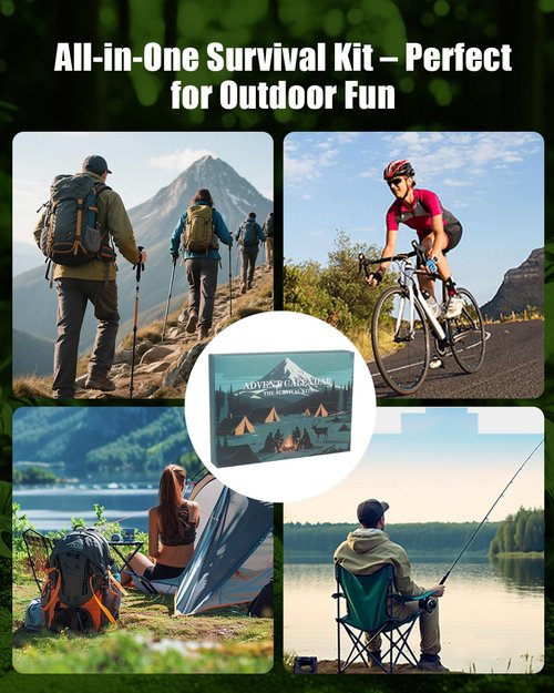 Advent Calendar 2025, Survival Kit 24-Day Christmas Countdown – Outdoor & Emergency Survival Tools, Camping Gear & Cool Gadgets – Xmas Gift for Men, Teens, Outdoor Enthusiasts