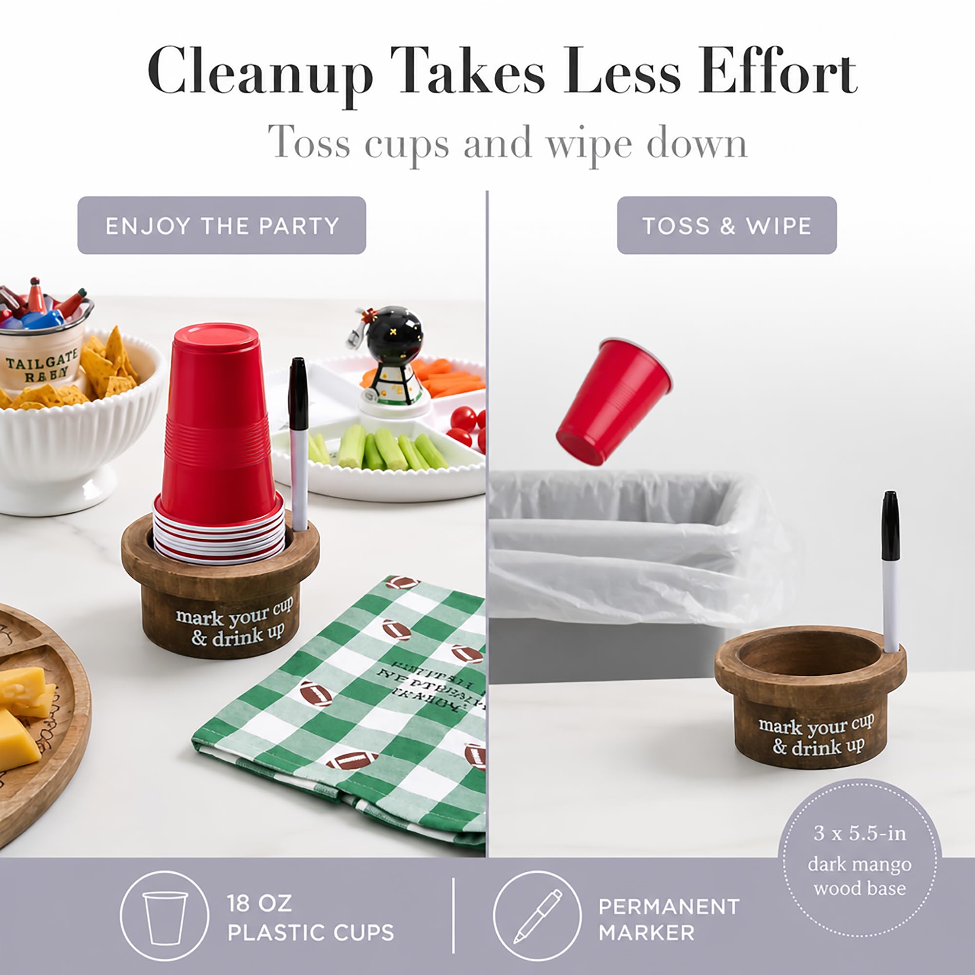 Mud Pie Disposable Cup and Marker Set; Base 3" x 5 1/2" Dia | Cup 18 oz