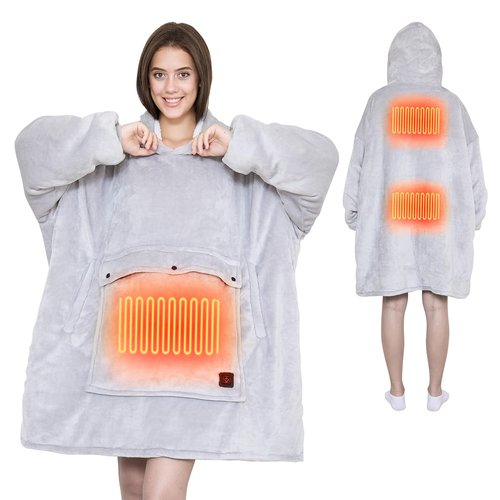FirstE Wearable Heated Blanket Hoodie, Portable USB Heated Hoodie Blanket, Comfy Electric Wearable Hooded Sweatshirt for Women Adults Outdoor Indoor Warm,Large Pocket,3 Heating Levels,3h Auto Shut-off