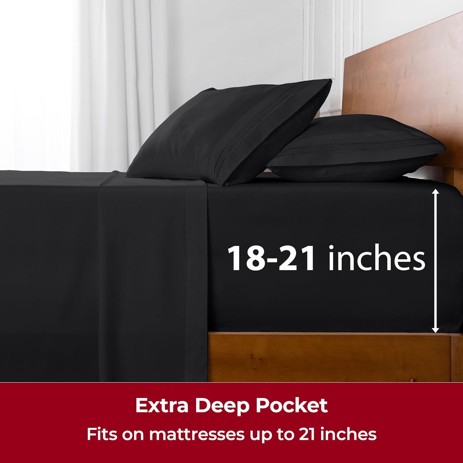 Mellanni Extra Deep Twin Sheets - Ultra Soft Hotel Luxury Bedding - Wrinkle & Fade Resistant | Black