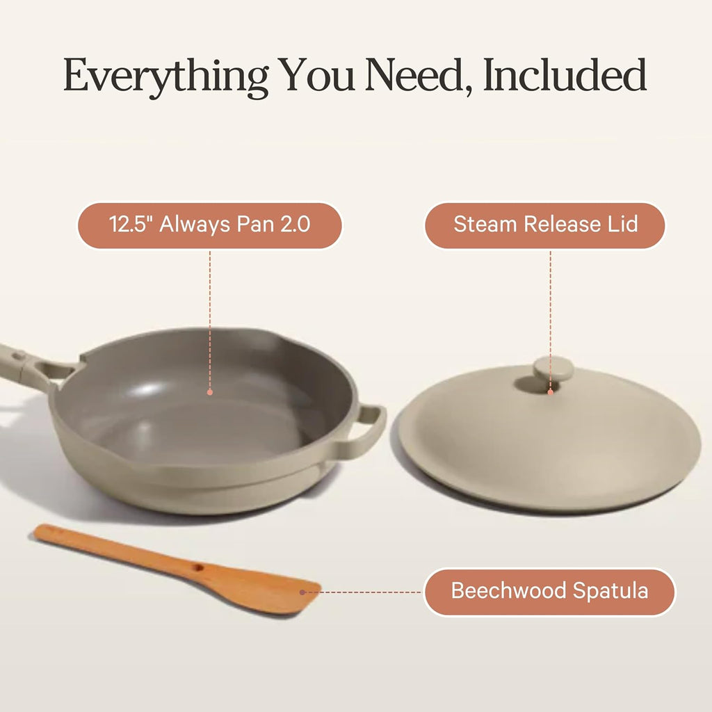 Our Place Large Always Pan - 12.5" Nonstick Ceramic Cookware with Modular Lid & Beechwood Spatula | Oven-Safe to 450°F