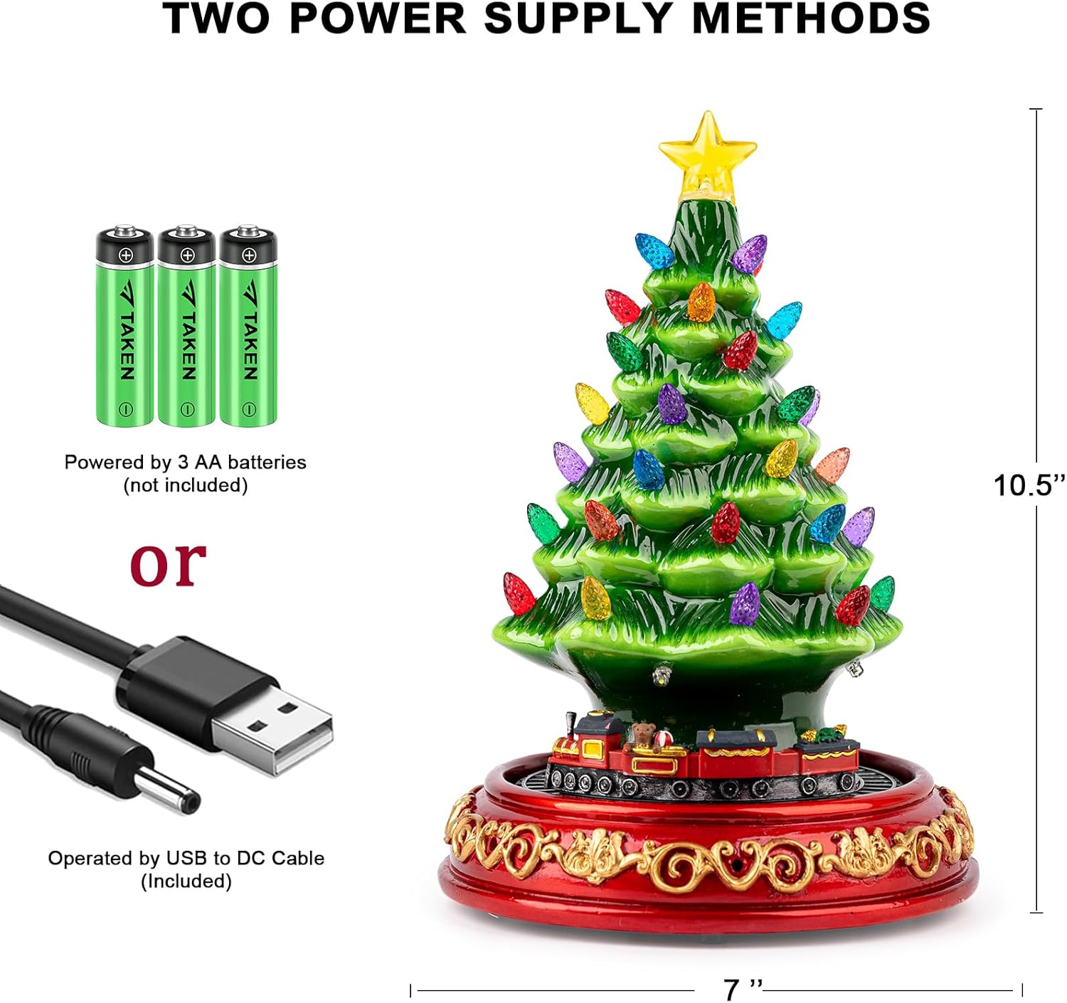 VISFLAIR Ceramic Christmas Tree - Musical Decoration with Rotating Train & 38 Multicolored Lights | Perfect Holiday Tabletop Gift