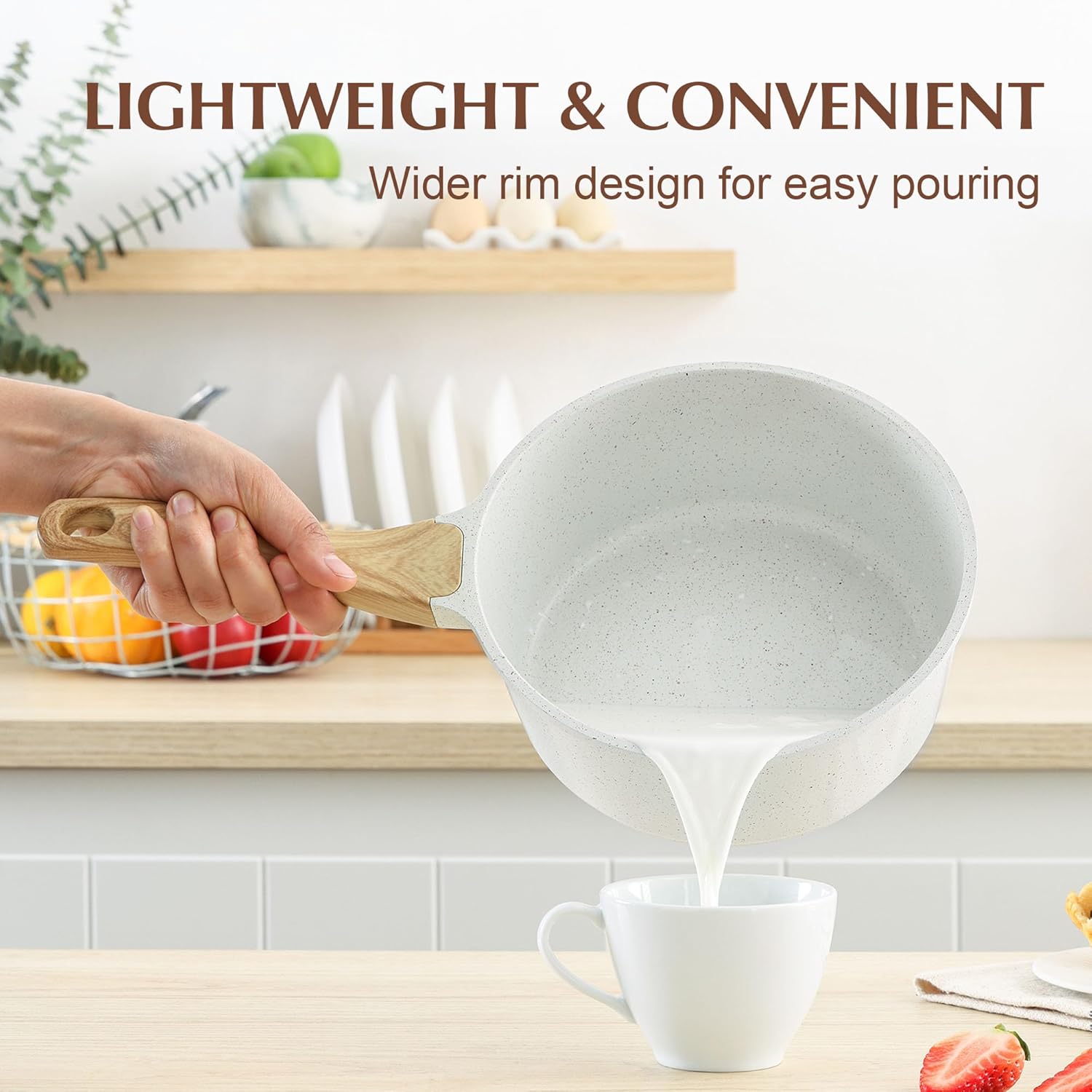 SENSARTE White Ceramic Nonstick Saucepan - 2.0 Quarts, Induction Compatible, Stay Cool Handle