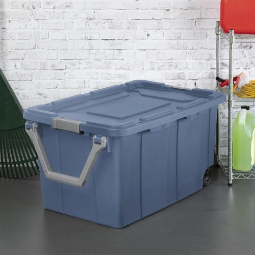 Blue Moonlight 40 Gallon Rolling Storage Bin - Durable Stackable Plastic Tote | 2-Pack