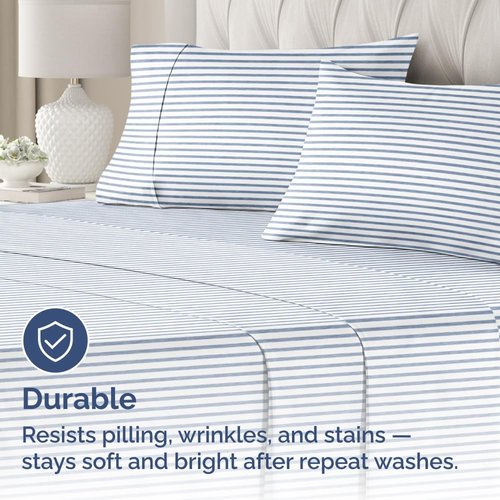 King Standard Pillow Cases - Ultra-Soft Hotel Quality Covers | Fade-Free & Wrinkle Resistant - Blue Stripes - Set of 2