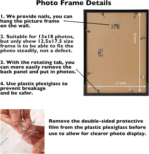 JCJMY 13x18 Picture Frame - Black Wall Hanging Frame for Horizontal & Vertical Photos | 13x18 Gallery Display