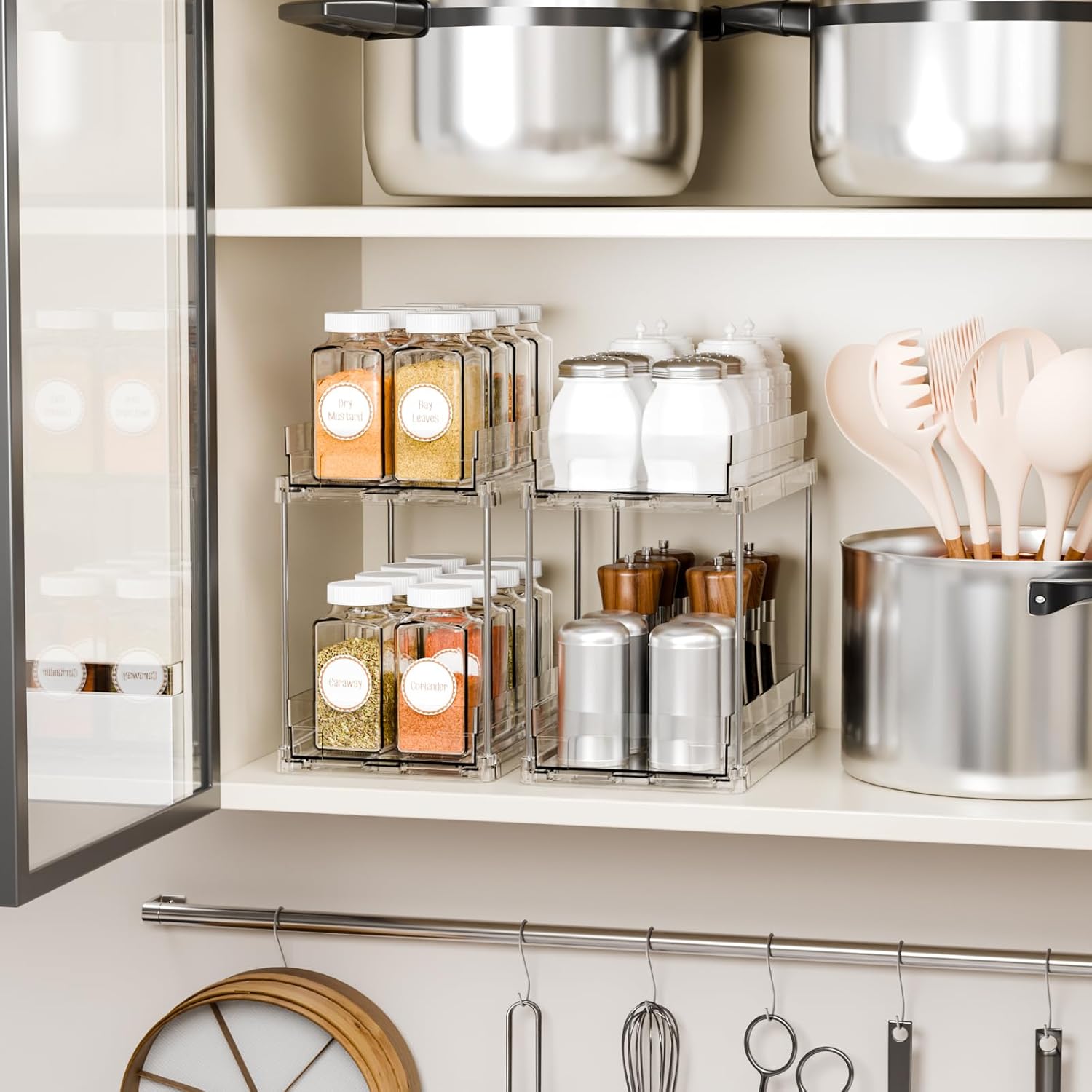 Yieach 4 Set Bathroom Organizers - 2 Tier Clear Under Sink & Medicine Cabinet Storage | Ideal for Kitchen & Pantry