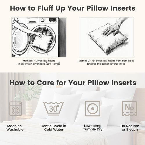 QUIETSEA 12x20 Pillow Inserts, Pack of 2 Lumbar Throw Pillow Inserts, Fluffy and Soft Rectangle Decorative Pillows for Bed, Couch and Sofa
