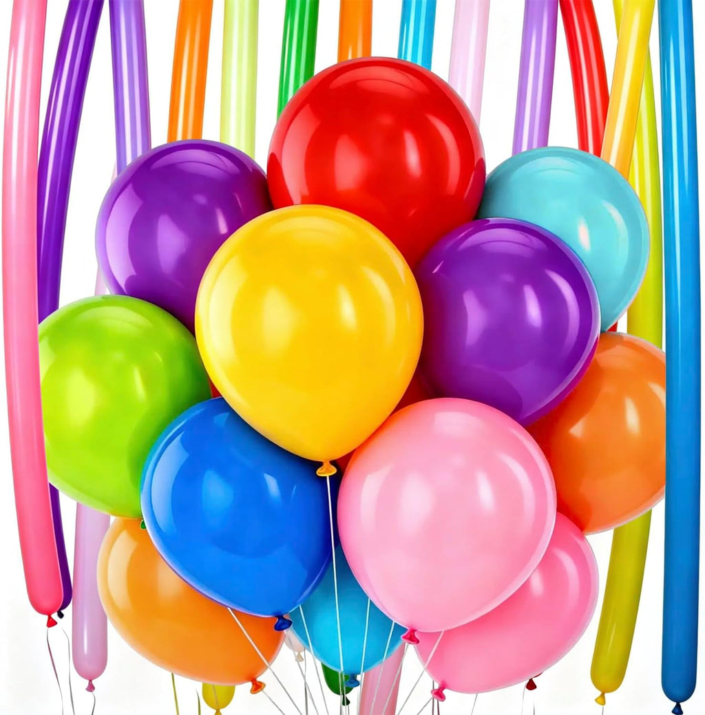 XNUT Assorted Rainbow Latex Balloons - 120 Pack of 12-Inch Round & 60-Inch Long Helium Balloons for Birthday, Bridal Shower & Wedding Party Decorations