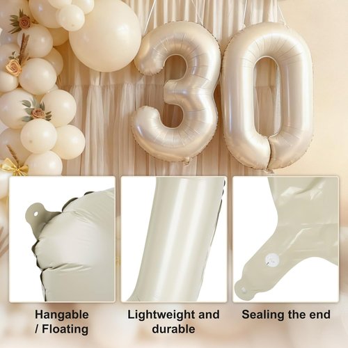 CARGEN 40-Inch Big Number Balloon - Giant Foil Decoration for Birthday Party | Creamy White No. 1