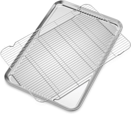 Bastwe Baking Sheet and Cooling Rack Set - Professional 24" x 16" Bakeware | Healthy, Nontoxic, Rustproof