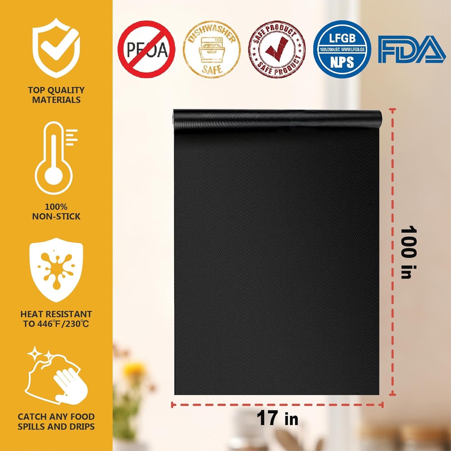 Skiennix Non-Stick Oven Liners - Heavy Duty Reusable Teflon Baking Mat for Electric & Gas Ovens | Large Size