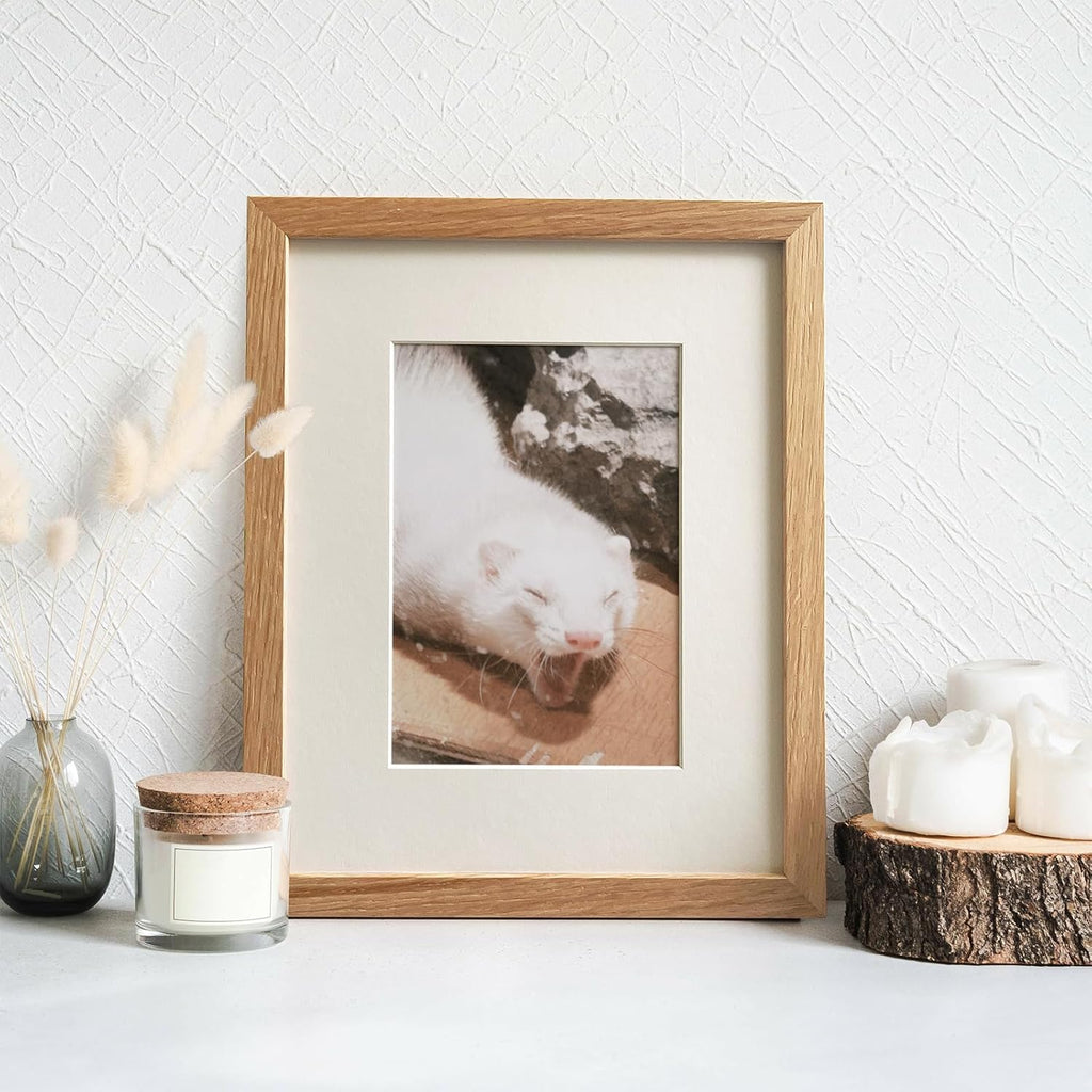Solid Oak Picture Frame by [Brand Name] - 8.5x11 with Mat for 6x8 Opening | Natural Wood for Wall/Table Display