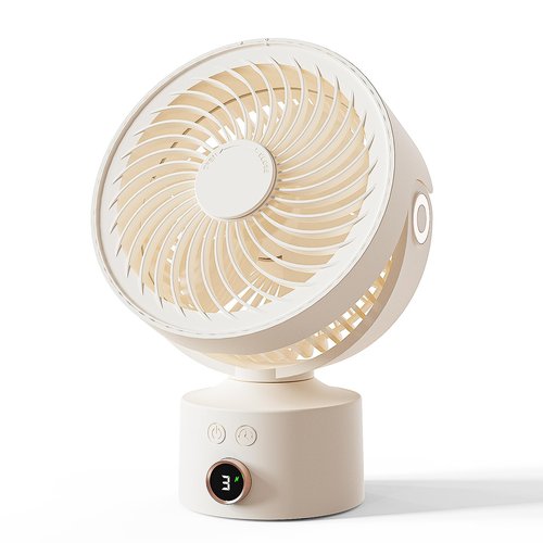 CARONSORT Desk Small Oscillating Fan for Bedroom, 9 Inch Table Fans Quiet,Desk Air Circulator Fan with 3 Speeds, 4H Time, Rechargeable Fan for Office/Dorm/Room-Beige