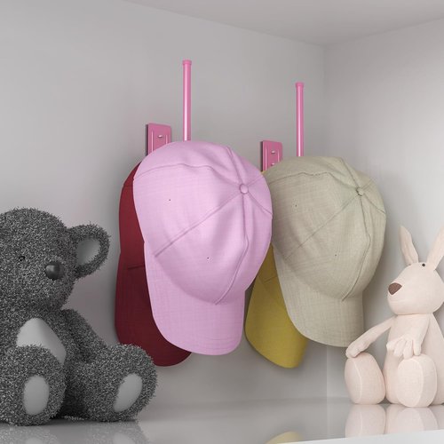 Durmmur Hat Racks - 2 Pack Stainless Steel Baseball Cap Organizer with Strong Adhesive | Pink 6 in