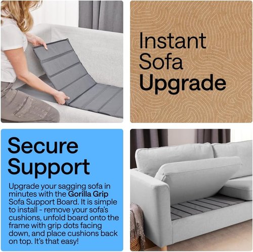 GORILLA GRIP Couch Cushion Support Board - Heavy Duty Fix for Sagging Sofas | 21.5 x 54 Inches, Grey