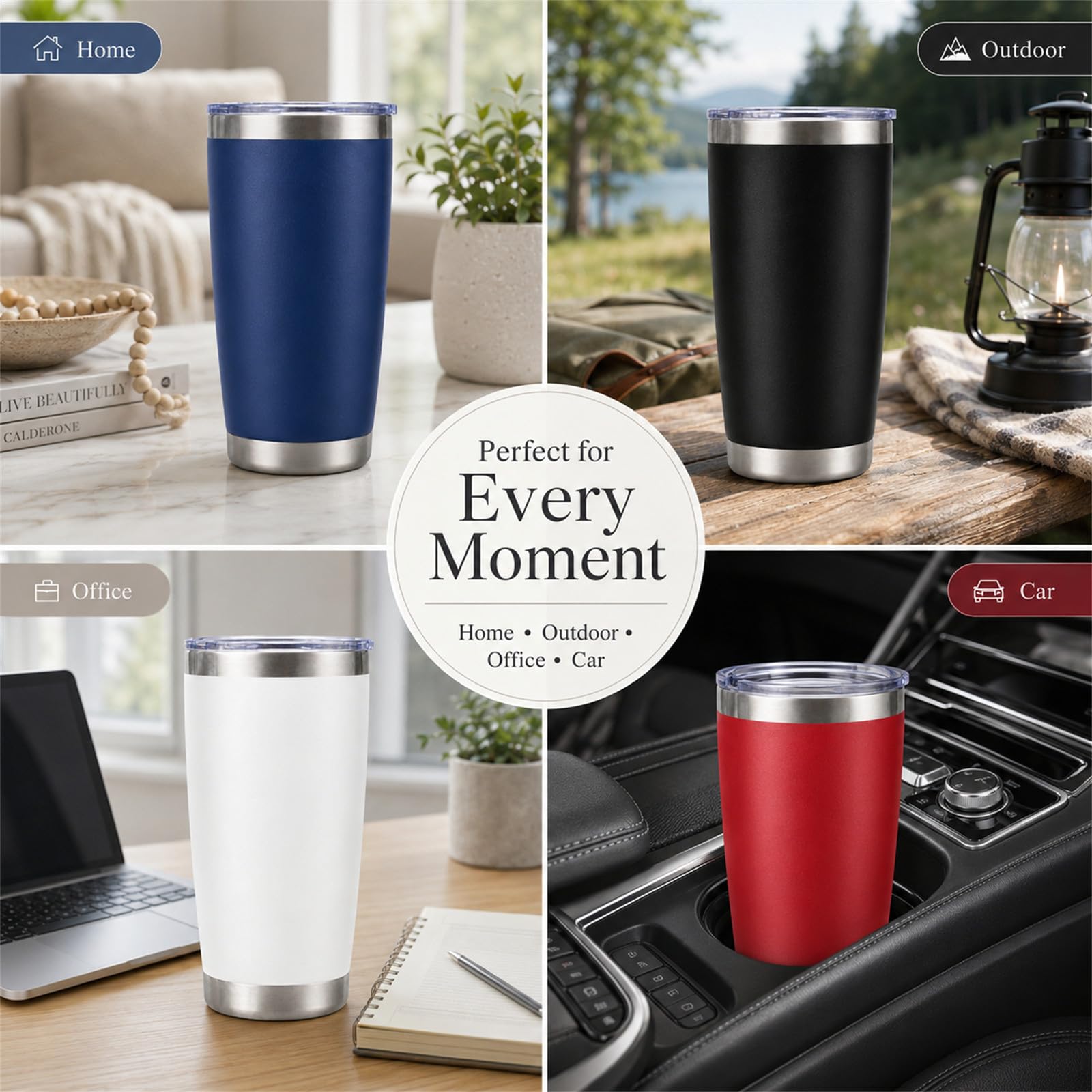 Pandance 20oz Stainless Steel Insulated Tumblers Bulk, Navy Blue, 12 Pack