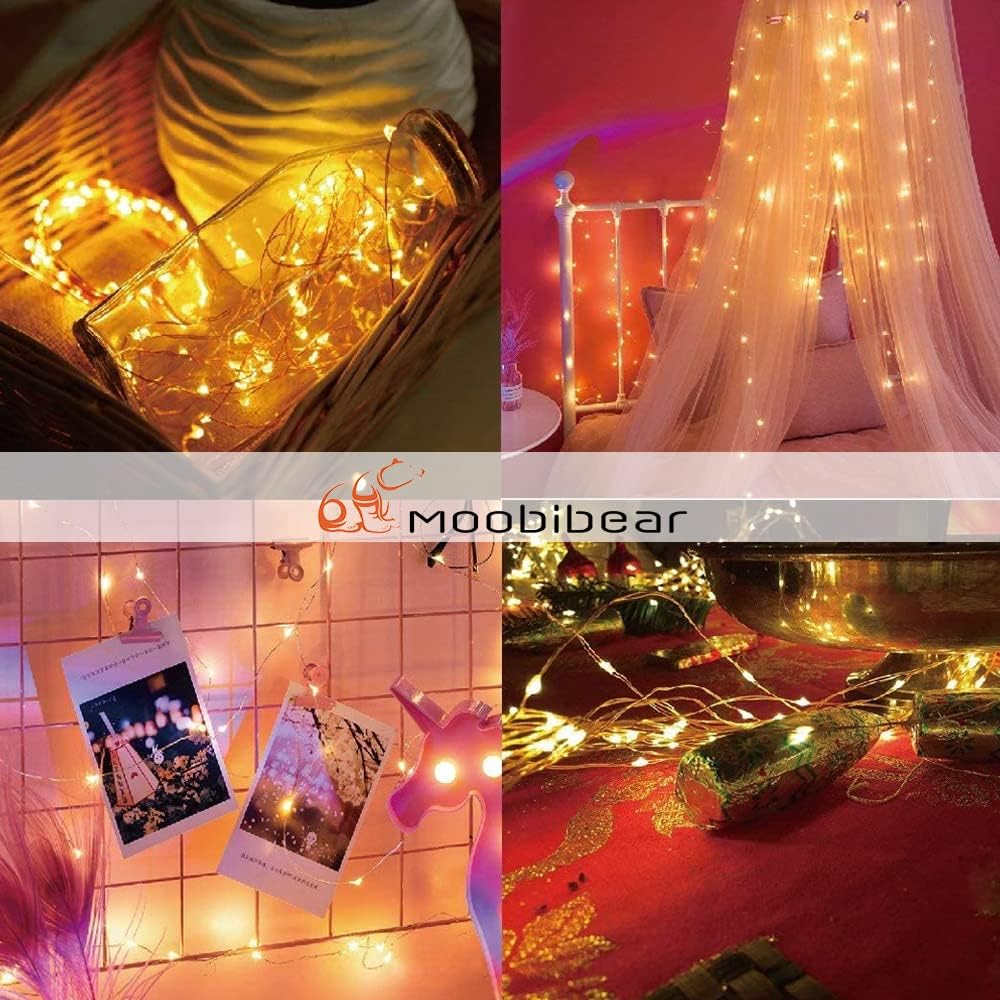 Moobibear Waterproof Fairy String Lights - 100 LEDs Warm White Dimmable | 33ft with 24-Keys Remote for Indoor & Outdoor Decor