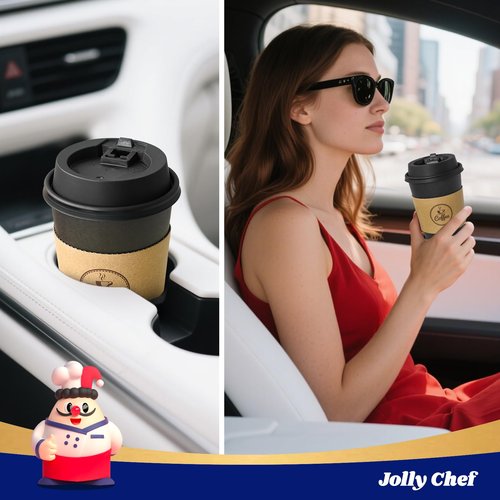 JOLLY CHEF 16 oz Coffee Cups-100 Pack, Disposable Black Hot Paper Cups with Lids, Sleeves and Stirrers for all Kinds of Beverages