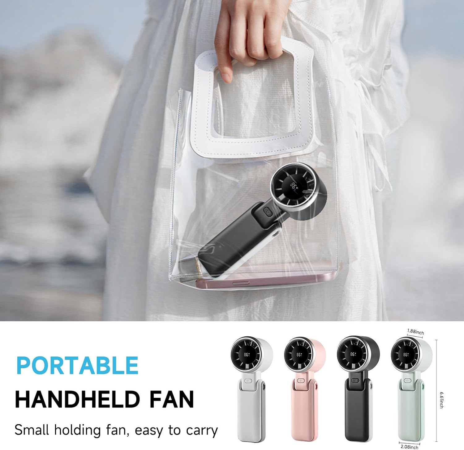 Skiennix Portable Handheld Turbo Fan - 180° Folding Design, 5 Speed USB Rechargeable Personal Fan | White