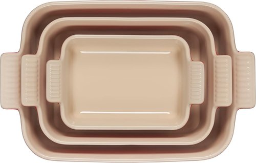 Le Creuset Stoneware Heritage Set - 3 Rectangular Dishes in Vibrant Cerise Color