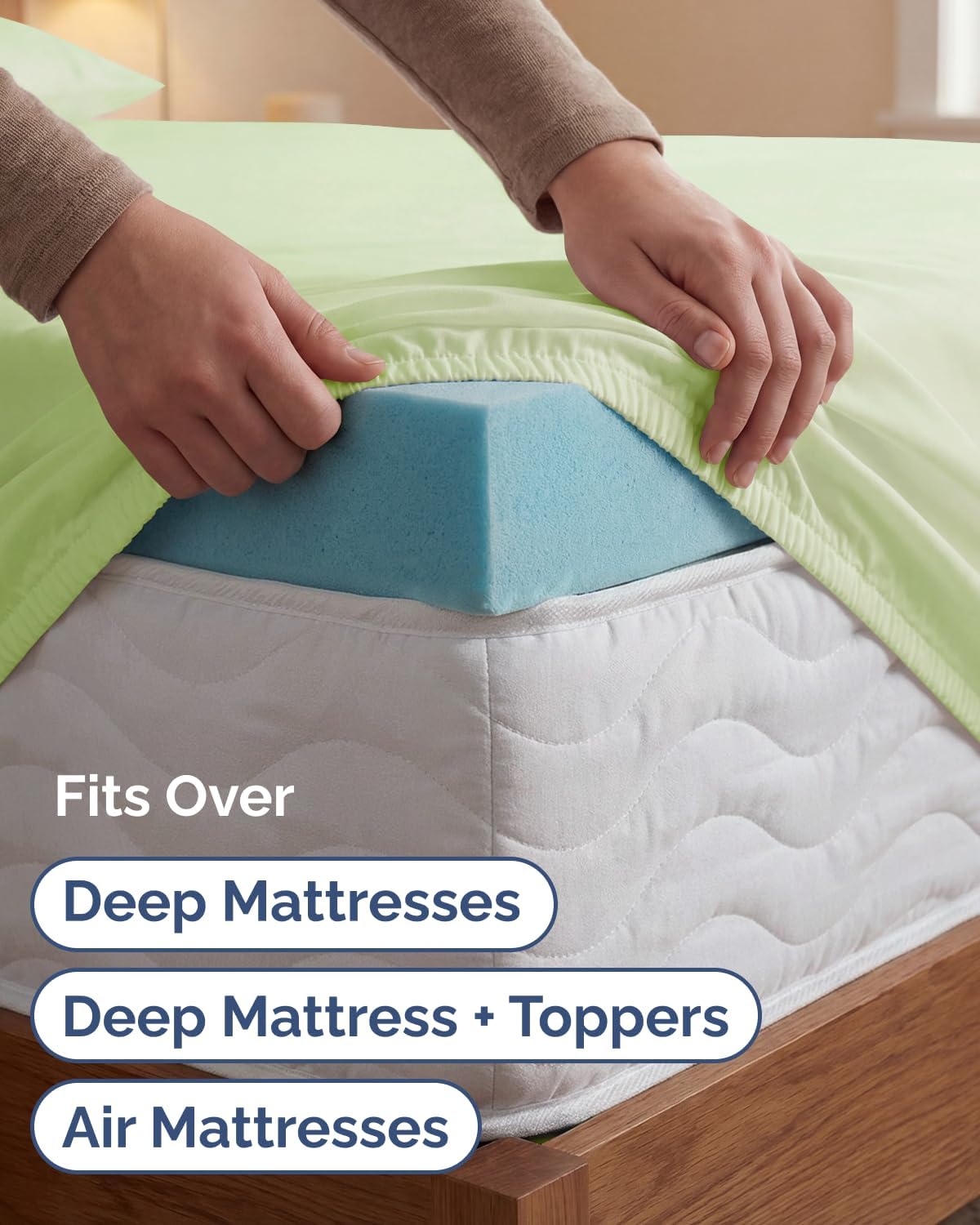 Skiennix Extra Deep Twin XL Sheet Set - 4 Piece Breathable Cooling Bedding - Soft Wrinkle-Free Light Sage