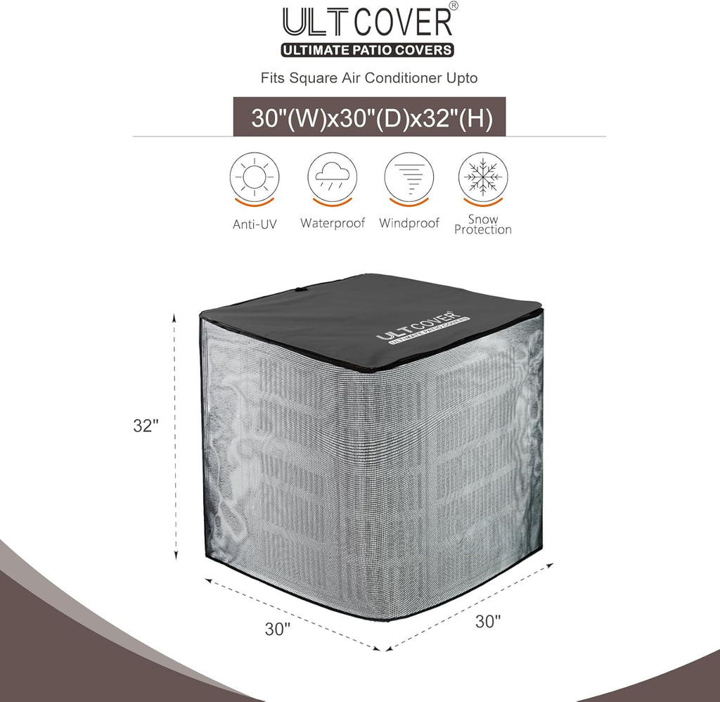 ULTCOVER Air Conditioner Defender Cover - 2 in 1 Full Mesh & Waterproof Fabric - Fits 30W x 30D x 32H Inch Units, Black